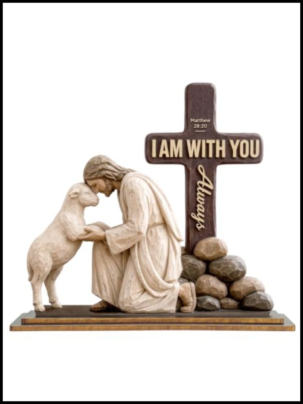 Wooden I Am With You Always Jesus Lamb of God Sign Christian Decor